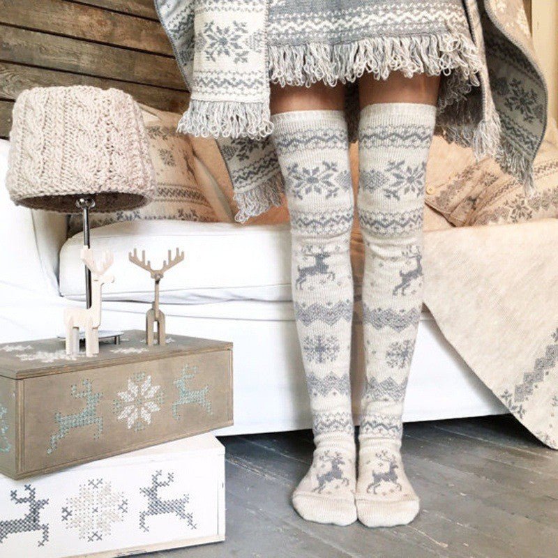 Winter Christmas Warm Knitted Women Stocking Beautiful Elk Snowflake  Jacquard Over-the-knee Casual Long Socks For Ladies Gifts Free Size at Rs  4000.25, Women Clothes
